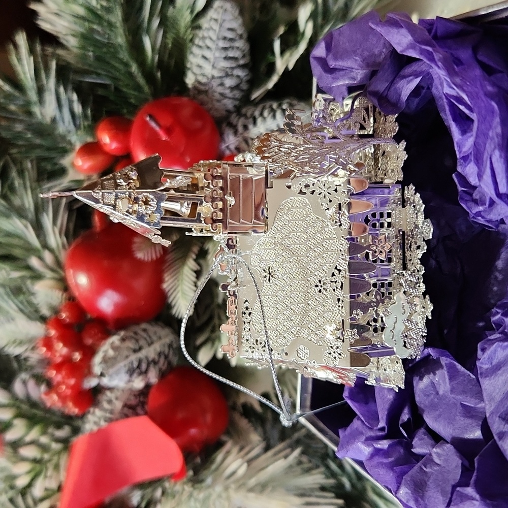 LivingQuarters Lee Graves Filigree Silver Plated Church Ornament